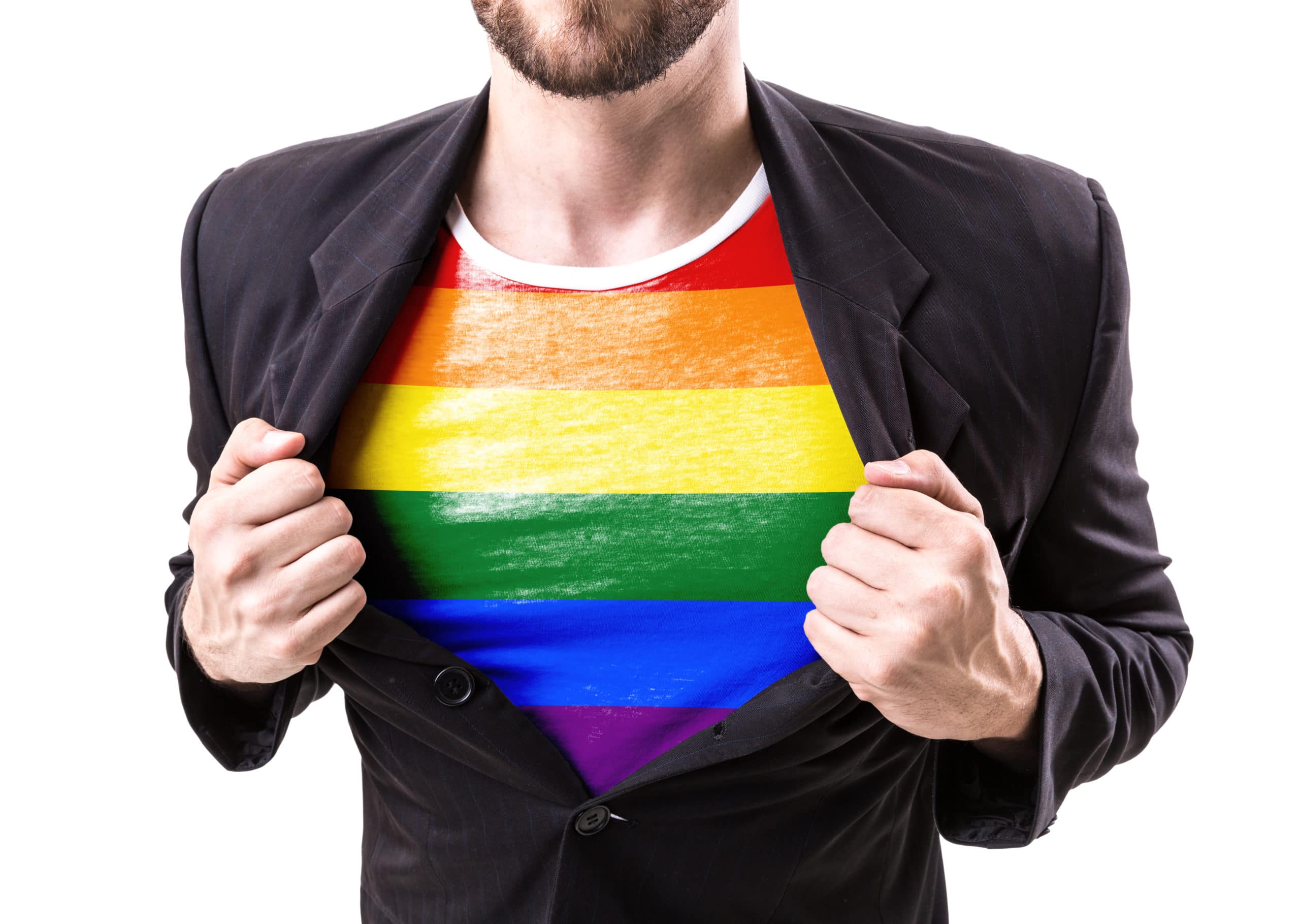 LGBT shirt underneath suit jacket