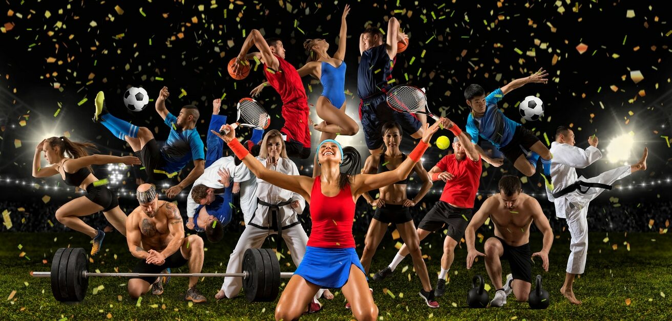 huge multi sports collage taekwondo, tennis, soccer, basketball, etc