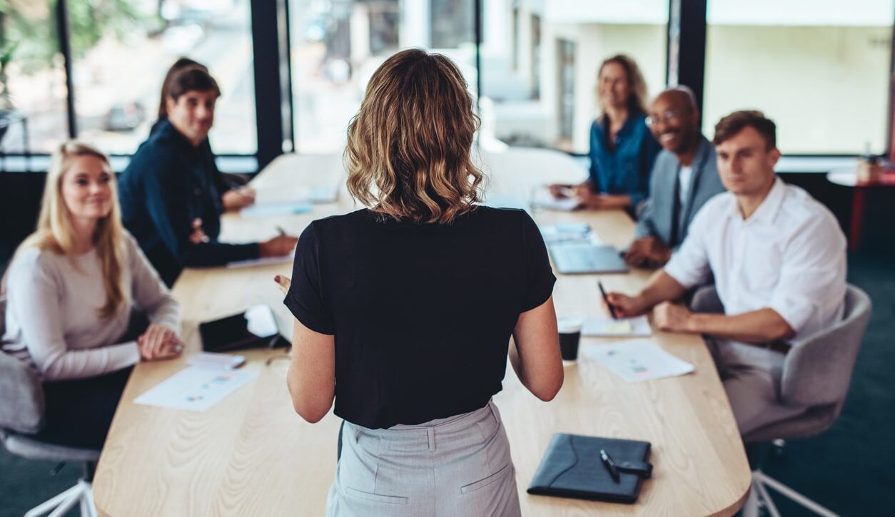 businesswoman addressing a meeting in office