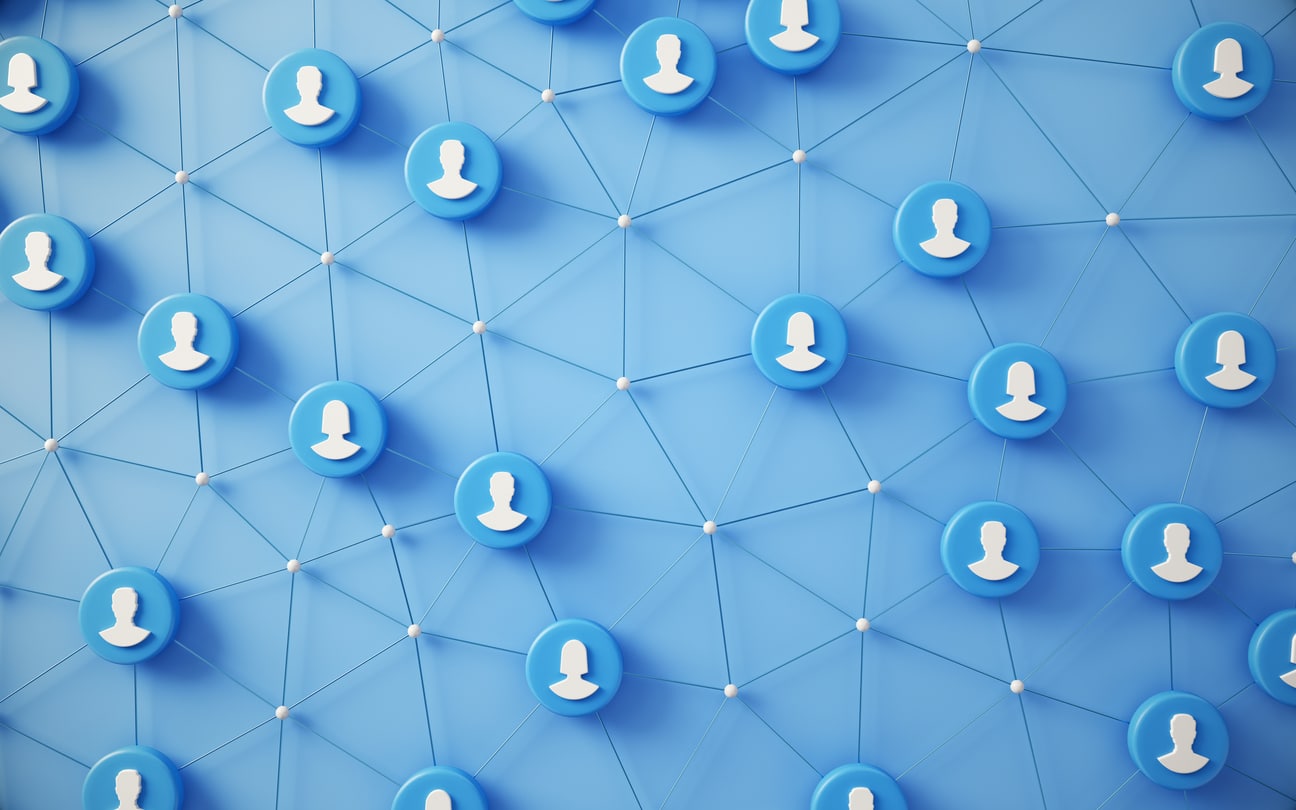 social network blue members with connect the dots on blue background. abstract connections and dots on background. social network and communication technology